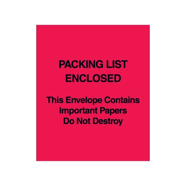Bsc Preferred 7 x 6'' Red Paper Face ''Packing List Enclosed'' Important Papers Enclosed Envelopes, 1000PK BUY00027509 - main